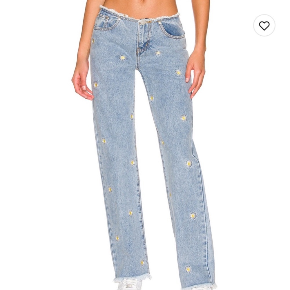 Revolve Women's Light Blue Embroidered Jeans